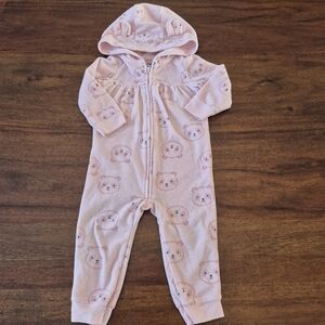 Carters Girls Pink Fleece Teddy Bear Hooded Jumpsuit Size 12M